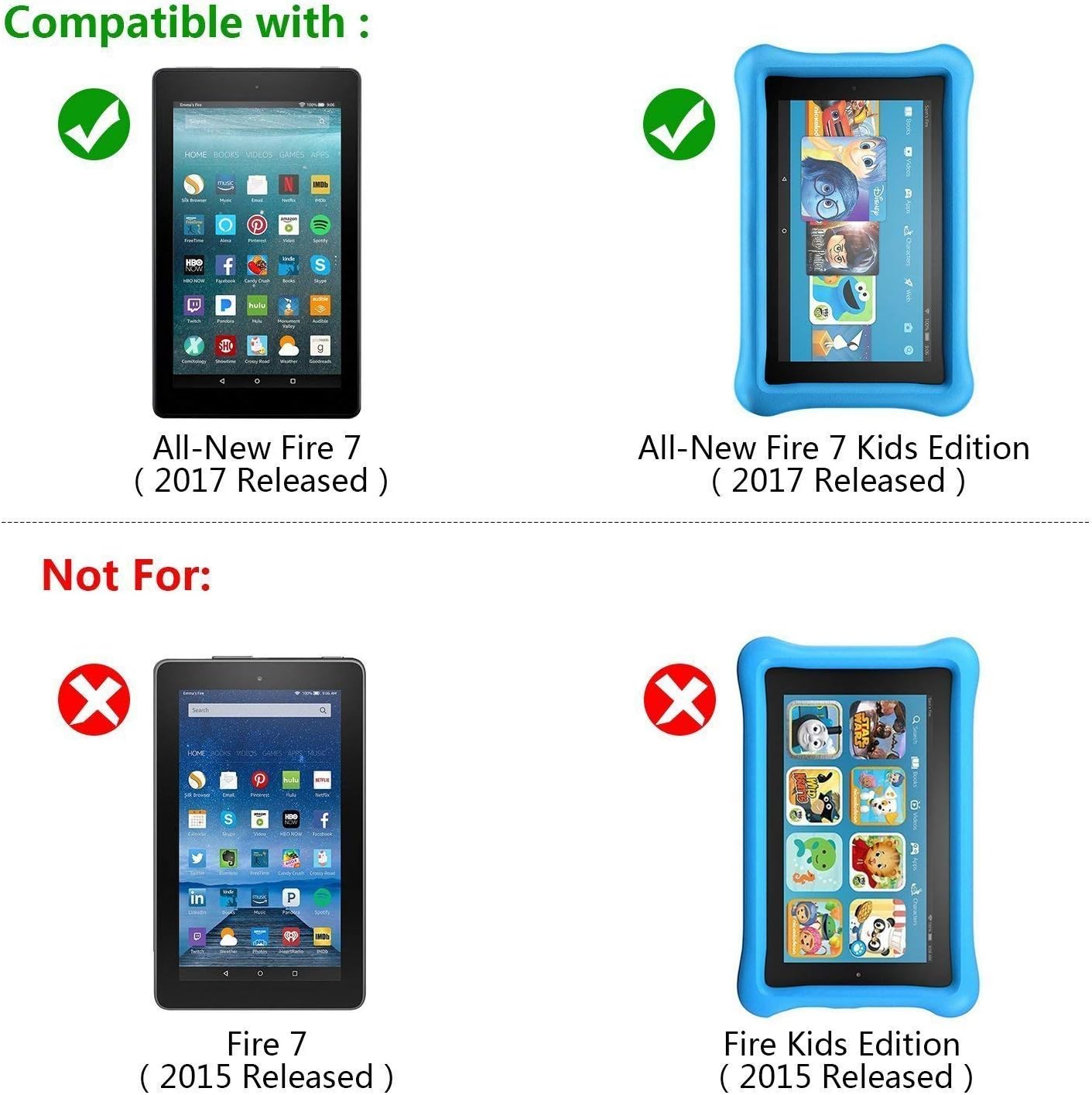 [2 Pack] Fire 7 / Fire 7 Kids Edition Screen Protector, SPARIN Tempered Glass Screen Protector for All-New Fire 7 (9th/7th Gen, 2019/2017 Release) with Bubble Free/Scratch Resistant