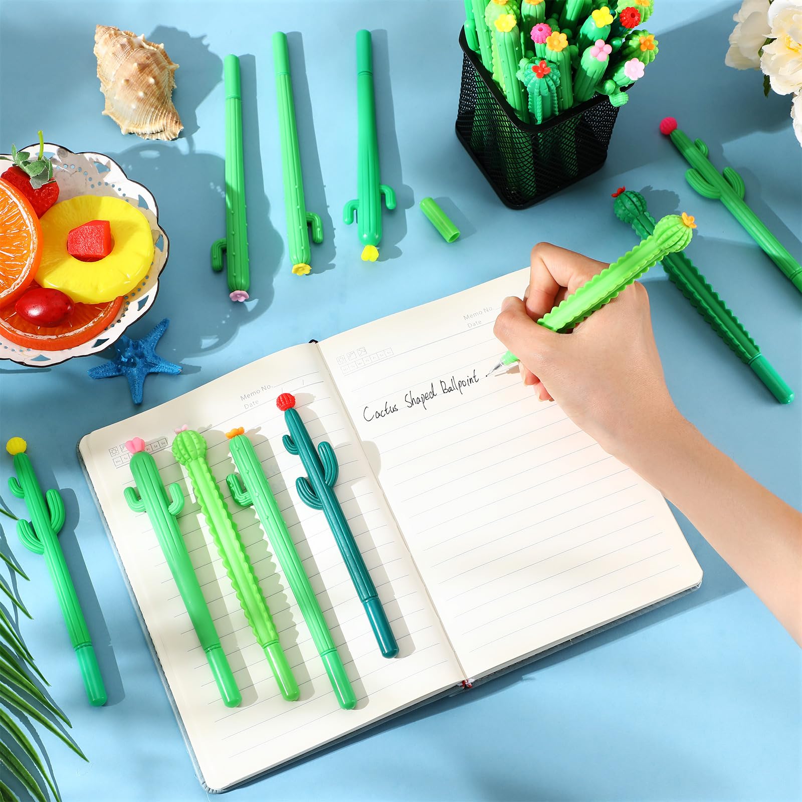 AmazingSpark 300 bolígrafos de cactus a granel para fiestas, bonitos bolígrafos de tinta de gel de 0.5 mm para regalo de regreso a clases, suministros de verano en casa y oficina