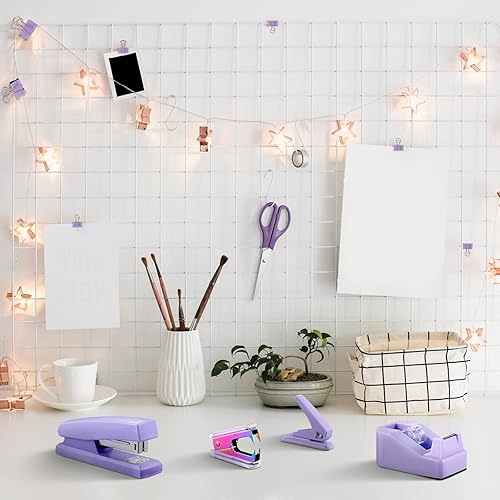 Miniatura 7 de Juego de suministros de oficina con grapadora, dispensador de cinta, removedor de grapas, grapas, perforador, clips de papel, tijeras y abridor de