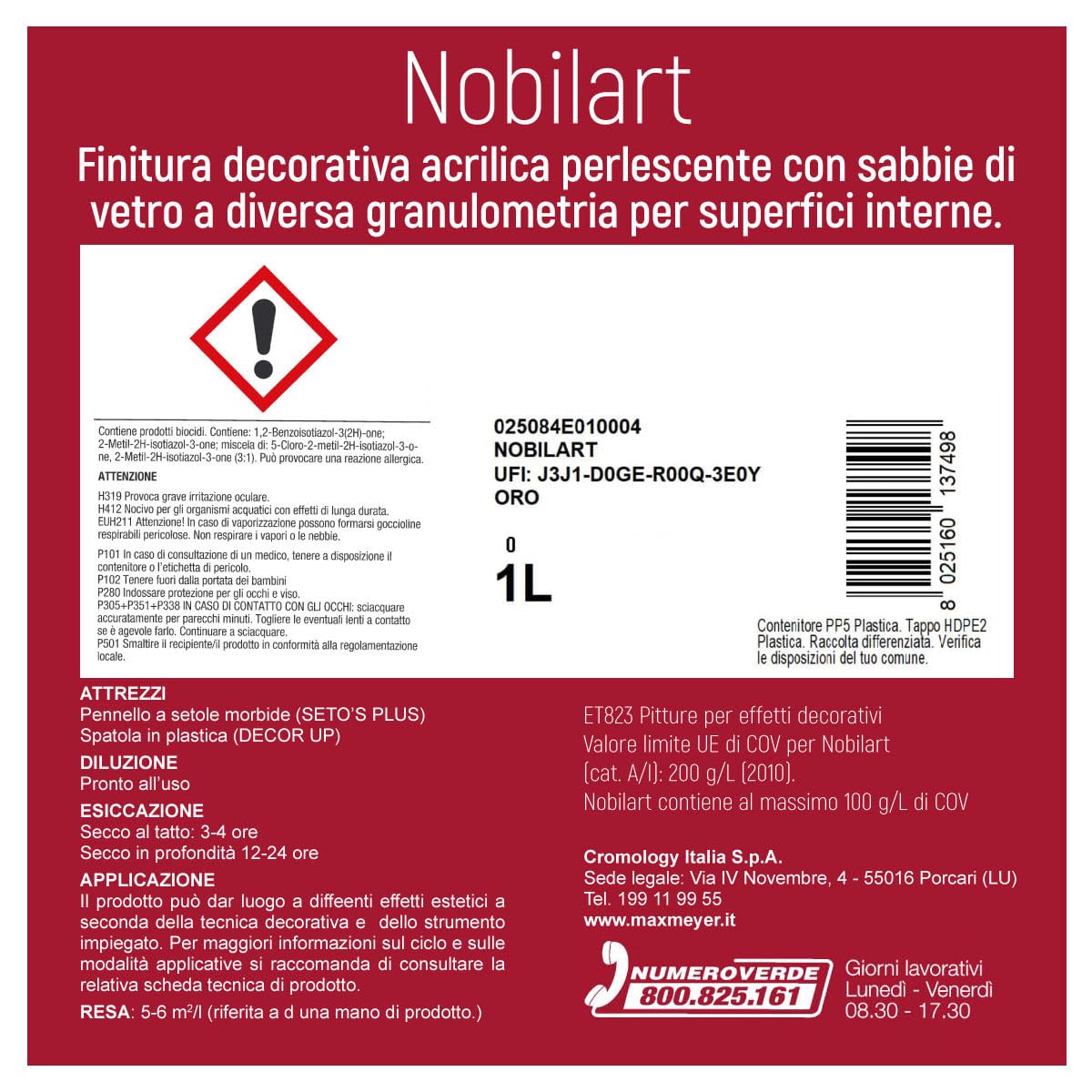 MAXMEYER Nobilart, Pittura Decorativa Effetto Sabbiato Perlescente e Brillante, Oro, 1 L