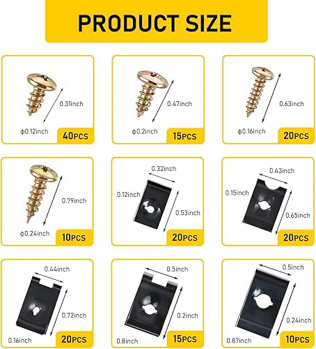 Miniatura 2 de gunhunt Kit surtido de 170 tornillos para automóvil, kit de clips de metal en U, piezas de repuesto universales para salpicadero, panel, tornillo