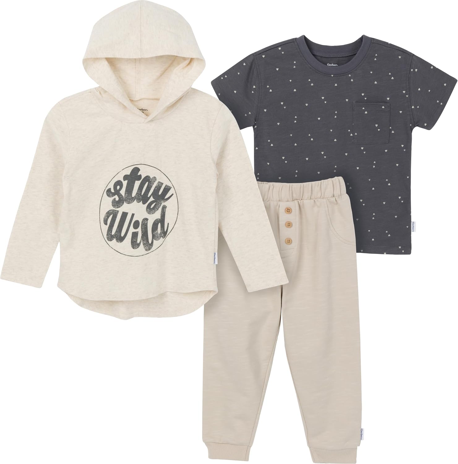 Gerber Baby & Toddler Boys Boys 3 Piece Top, Hooded Top and Jogger Set