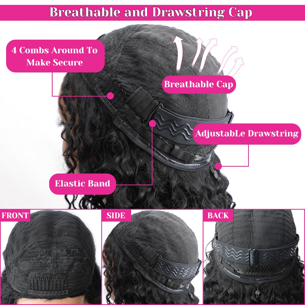 Curly Half Wig Human Hair 200% Density 3 In 1 Seamless Flip Over Half Wigs Human Hair Glueless Wear and Go Beginner Friendly Water Wave Half Wig Human Hair Drawstring Headband Wig for Women 20 Inch