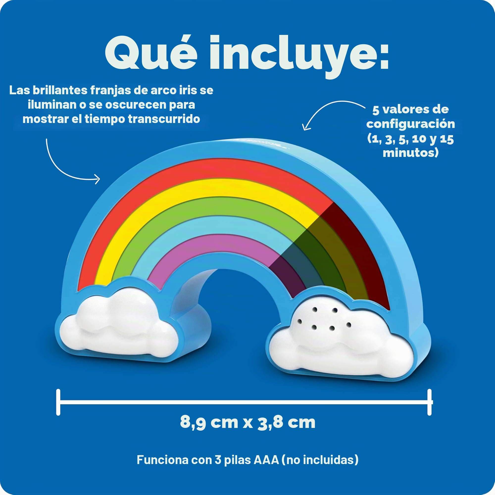 Learning Resources Temporizador Visual de Arcoíris para Niños, Herramienta Sensorial para Rutinas, Transiciones y Gestión del Tiempo, Luz Nocturna, 5 Duraciones, 3+ Años, Sin Pantallas