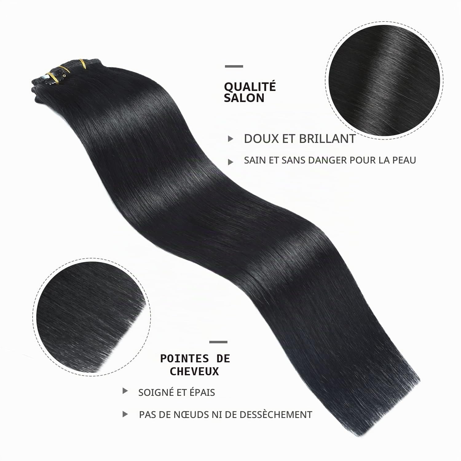 YILITE Extension a Clip Cheveux Naturel 40cm 120g 8pcs Extension Cheveux Naturel Clip Cheveux Humains Remy Extensions Cheveux Naturels Extensions de Cheveux à Clips (16 Pouces #1 Noir Fonce)