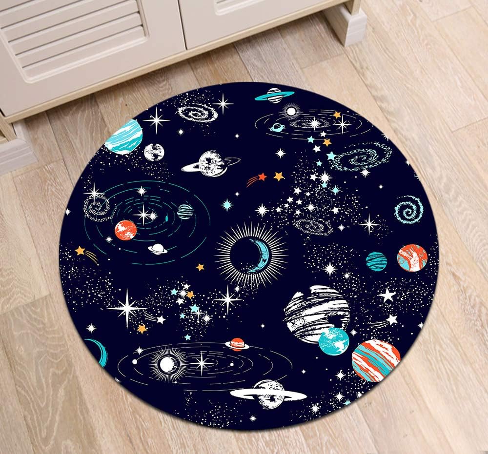 ETOB Space Galaxy Constellation Pattern Area Rugs Zodiac Star Memory Foam Non-Slip Round Rug Washable Living Room Bedroom Carpet for Kids Playroom Play Mat Nursery Rugs, Dia. 2'(60cm)