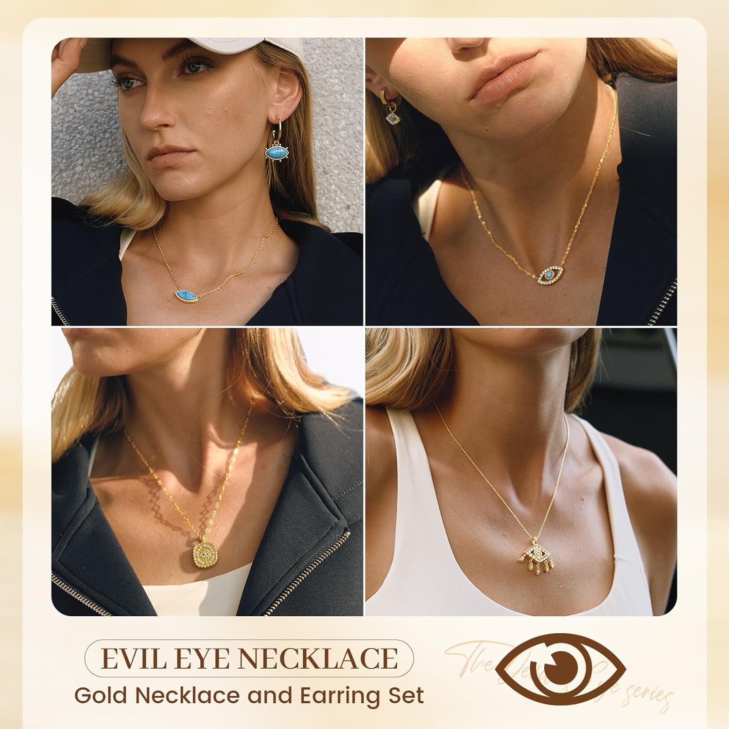 Fullpop Gold Evil Eye Necklaces for Women Trendy Set, Dainty Gold Pendant Necklace for Women Turquoise Necklaces for Women Beaded Necklace Stainless Steel Choker Necklace Valentine Christmas Gifts