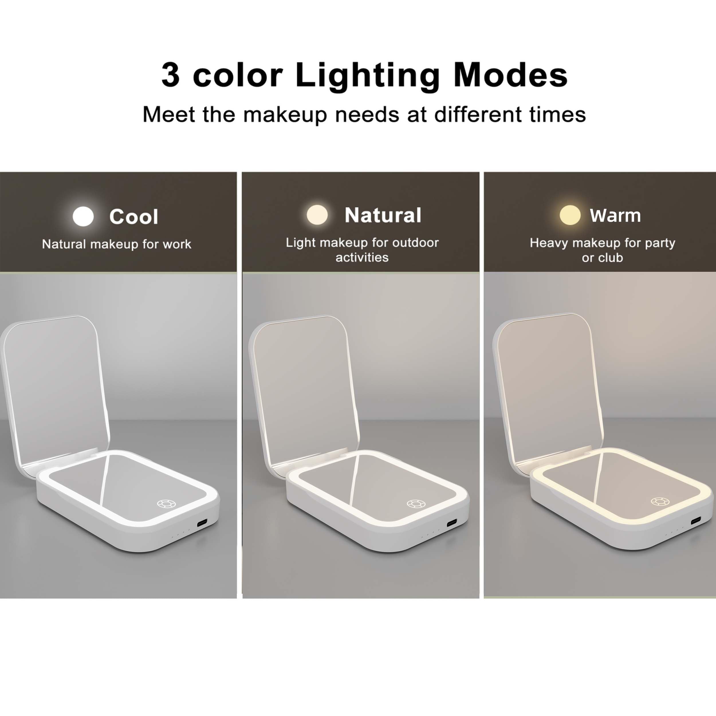 Specchio cosmetico con illuminazione a LED, specchio da trucco senza fili con power bank 5000 mAh, specchio da trucco ricaricabile 2 in 1, portatile per casa e viaggio