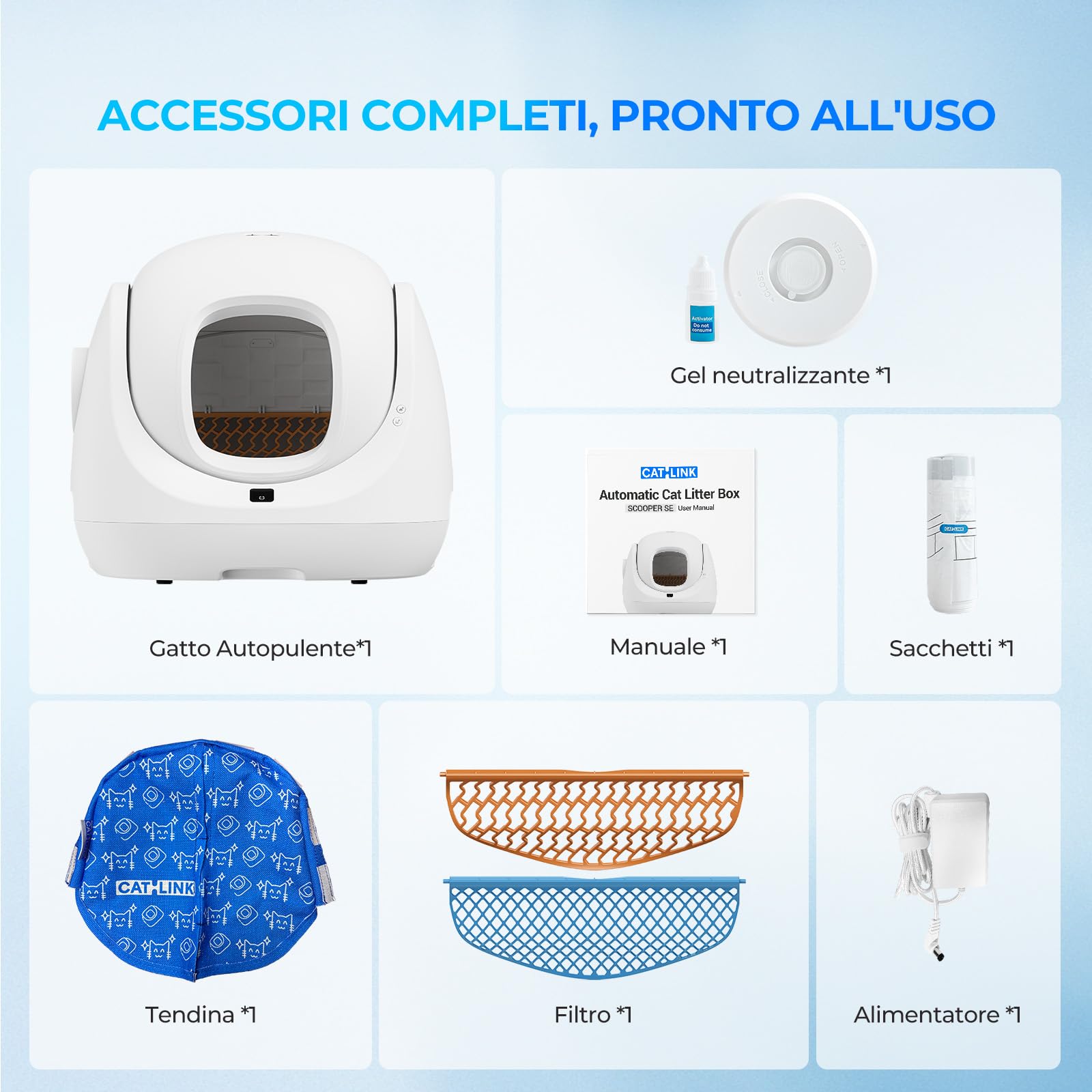 CATLINK Baymax Lettiera Gatto Autopulente,Lettiera Autopulente per Gatti 70L, Design Anti-Fuoriuscita Aggiornato, Tecnologia Anti-Odore e Sicurezza, Controllo App Intelligente, Ideale per Più Gatti