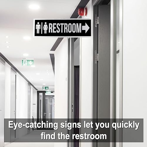 Miniatura 7 de Letrero de metal de doble cara de 12 x 4 pulgadas, letrero de baño de aluminio negro para puerta de baño de negocios, baño, decoración de pared con