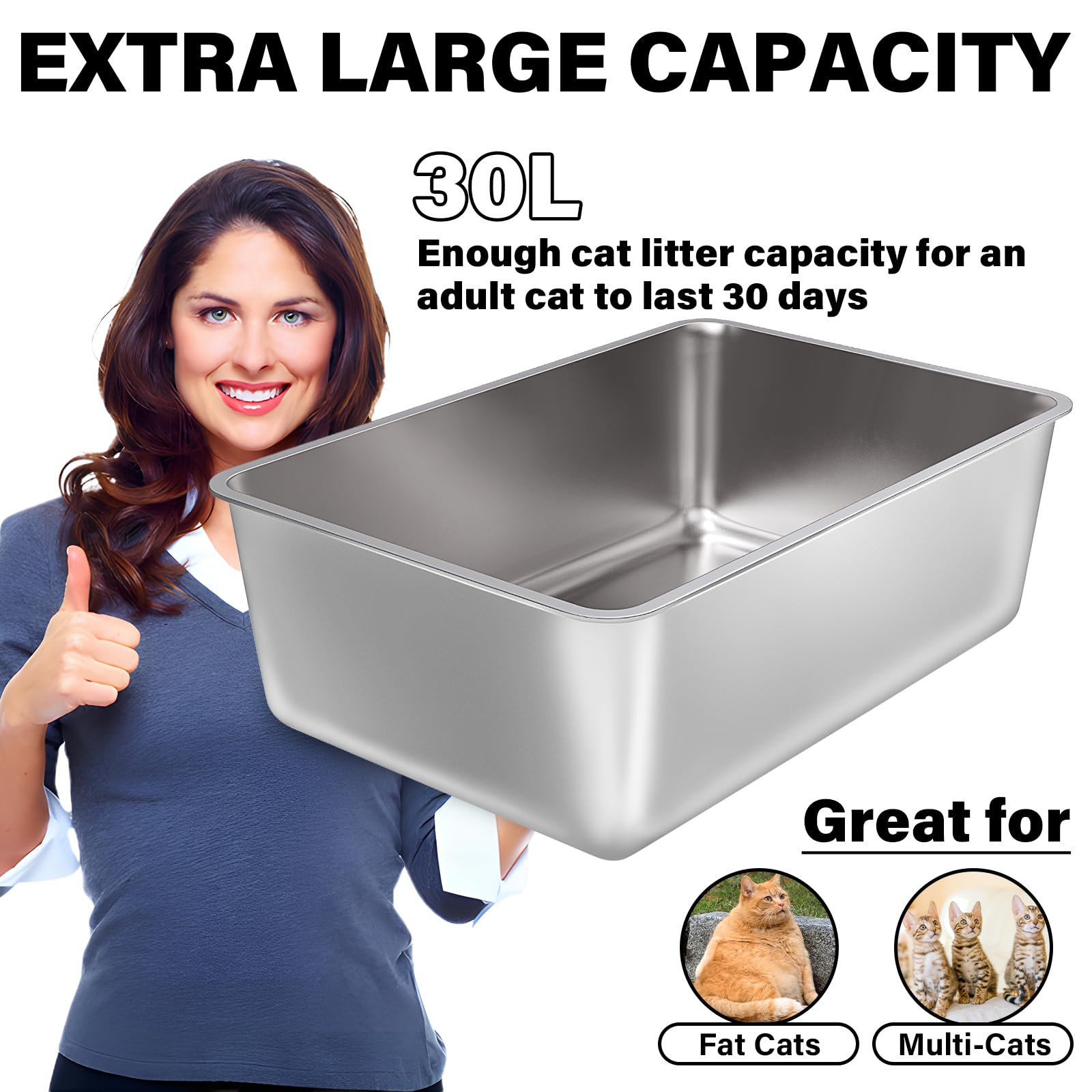 Stainless Steel Litter Box 2 Pack, 23.6x15.8x8 Inch(Deep) Stainless Steel Cat Litterbox XXL with High Sides, Non Stick No Smell Easy Clean Jumbo Metal Litter Boxes for Big/Fat Cats - image 6