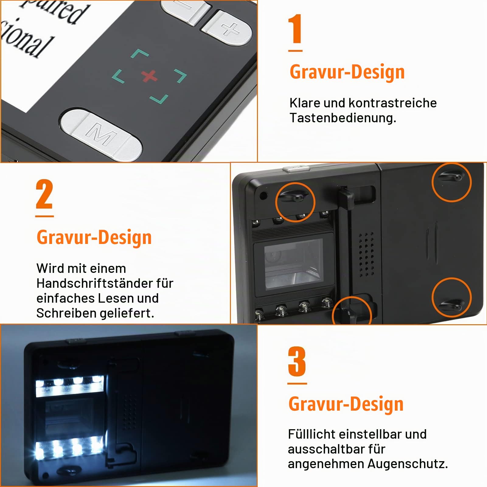 Handlupe, 3,5-Zoll-HD-Digital-Lesehilfe-Lupe mit Griff, 1 MP, 2- bis 32-facher Zoom, 26 Farbmodi, für Sehbehinderte und Sehbehinderte