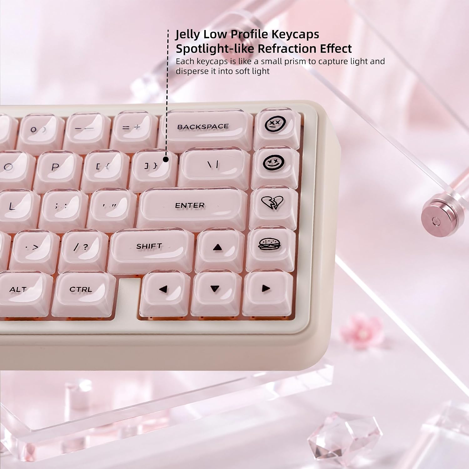 Womier Low Profile Keycaps, Jelly Pink Keycaps, Shine Through Key caps | 127 Keys Custom Keycaps for Mechanical Keyboard 60% 65% 75% 80% 100% Cherry Gateron MX Switches