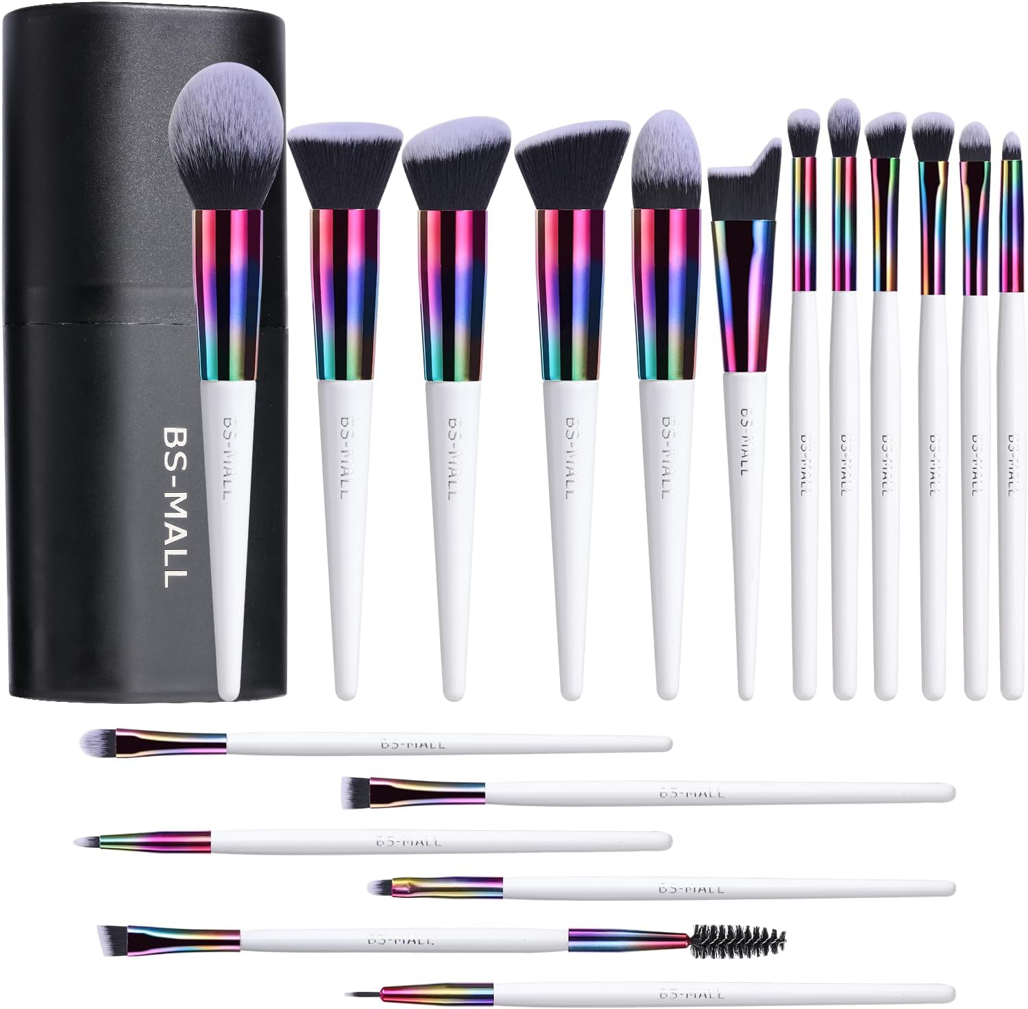 BS-MALL Makeup Brush Set 18 Pcs Premium Synthetic Foundation Powder Concealers Eye shadows Blush Makeup Brushes with black case (D WHITE)