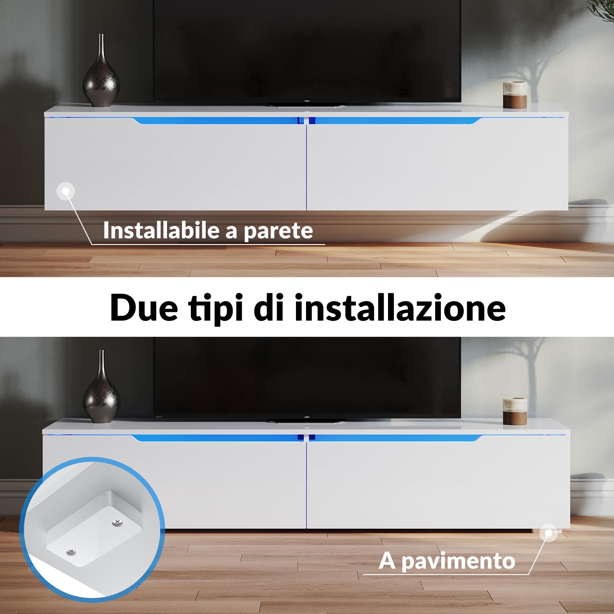 Studiosa TV Stand Bianco Moderno Living Room Con Lighting - Dettaglio