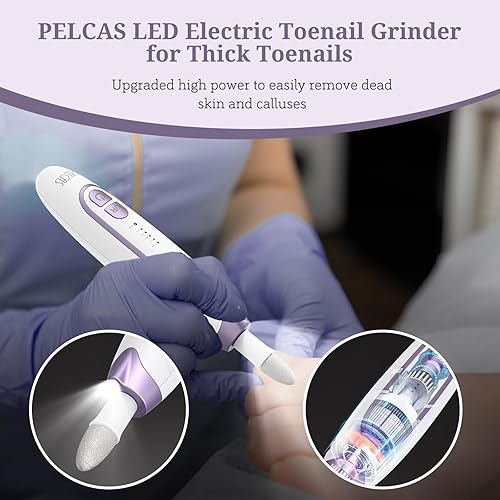 Miniatura 6 de PELCAS Molinillo eléctrico para uñas gruesas, taladro de uñas inalámbrico, kit de manicura y pedicura de 5 velocidades con luz LED, lima de uñas