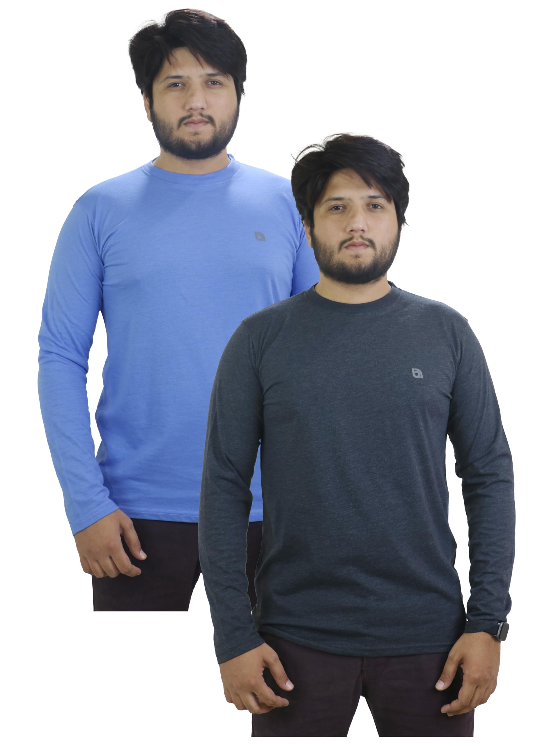 Bahob2 Pack Men's Long Sleeve T-Shirt Top Round Neck Full Sleeve T-Shirt Soft Cotton S-XXXL