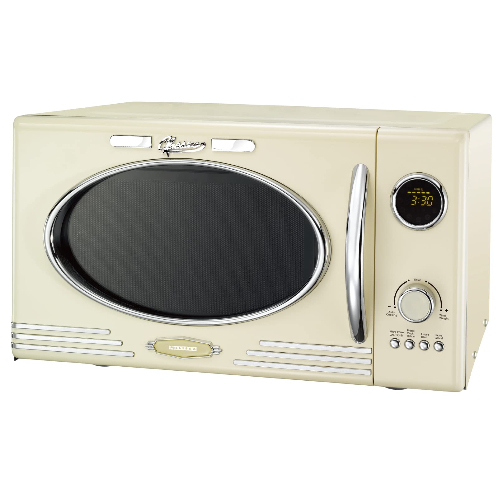 MELISSA 16330128 Retro kuchenka mikrofalowa / 1000 W/pojemność 23 l, designerska kuchenka mikrofalowa z grillem/kremowymi kolorami