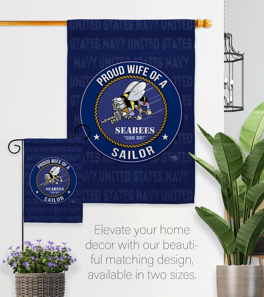 Breeze Decor Proud Wife Sailor Garden Flag Armed Forces Navy USN Seabee United State American Military Veteran Retire Official House Banner Small Yard Gift Double-Sided, Made in USA