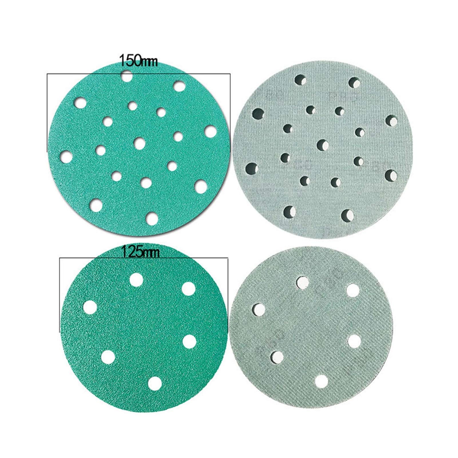 Discos de lijado Almohadillas Disco de arena 10 piezas 125 mm 5 pulgadas Papel de lija redondo Película de poliéster Húmedo/seco Gancho y bucle Flocado Discos de lijado verdes Pintura Papel de lija ab