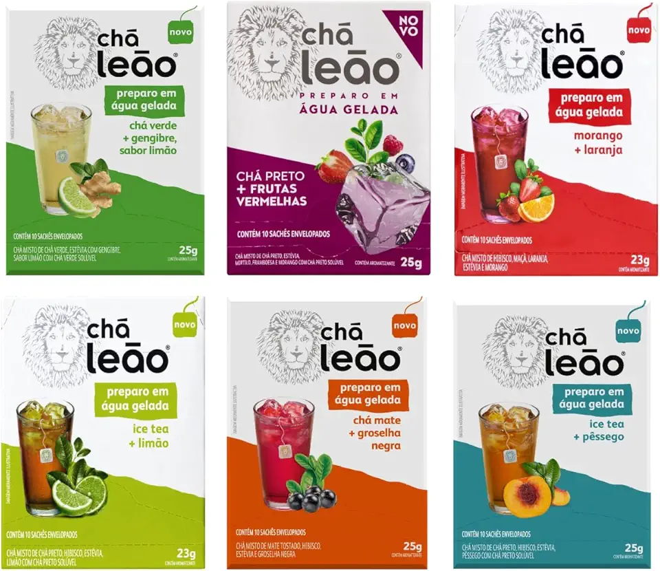 Cha Leão Frutas Agua Gelada 6 Caixas Chá Leão 60 Sachês Ice Tea Leao Kits na Web
