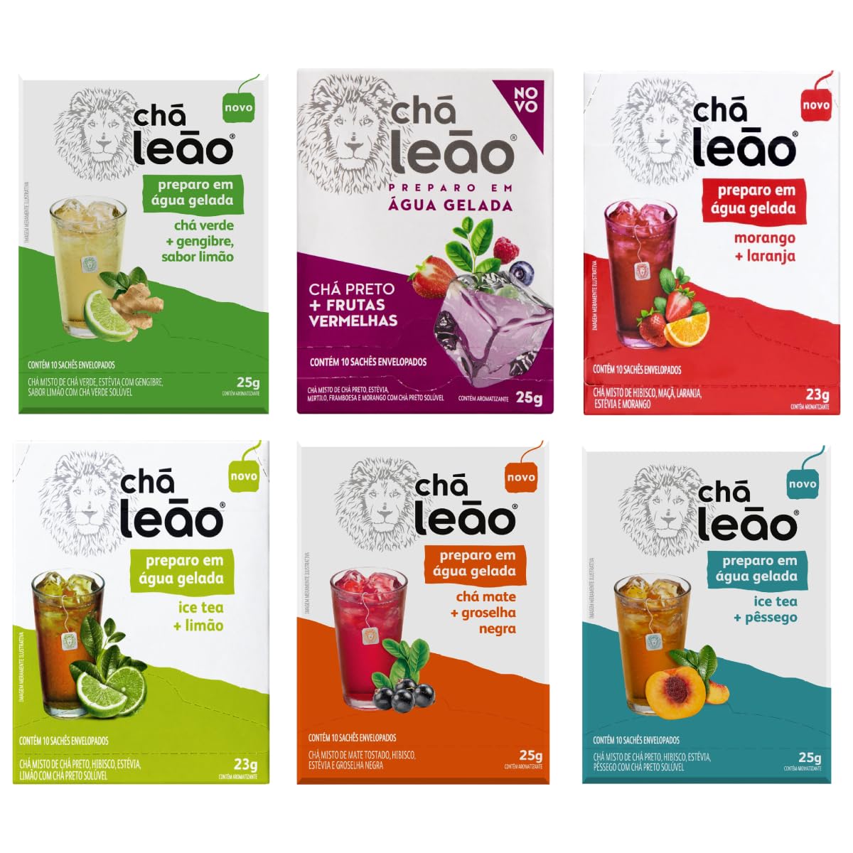 Cha Leão Frutas Agua Gelada 6 Caixas Chá Leão 60 Sachês Ice Tea Leao Kits na Web