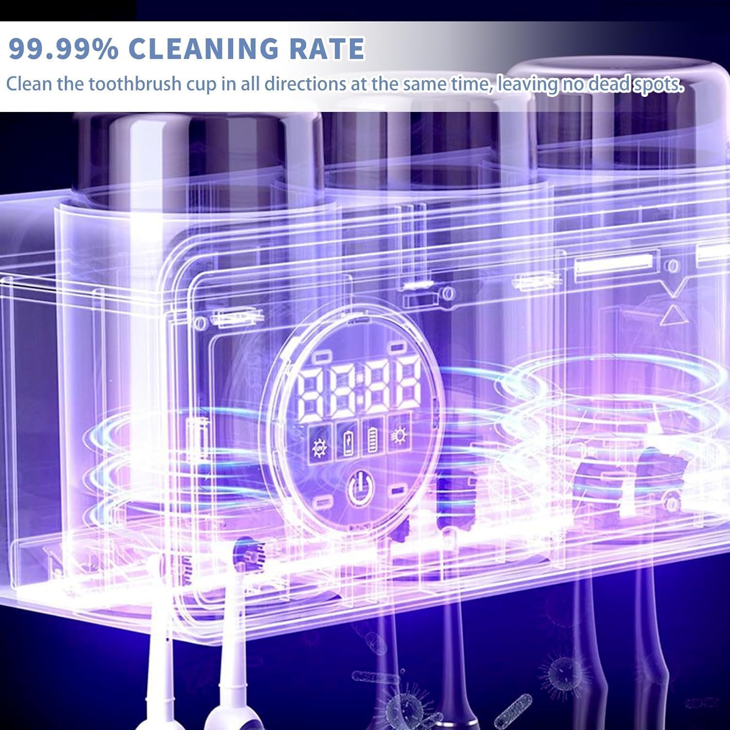 Soporte para cepillo de dientes montado en la pared con desinfectante UV y secado inteligente, pantalla LED para higiene del baño