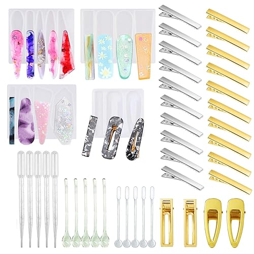 Miniatura 1 de Cayway Juego de 4 moldes de pinzas para el cabello, 24 clips de metal para horquillas, llaveros, marcadores, colgantes