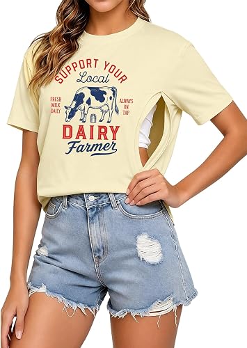 Eatbook Breastfeeding Shirts for Women Zip Nursing Cute Maternity Mama Tops | Nursing Shirts for Breastfeeding,Friendly Zip Nursing Tops Cute Graphic Mama Shirt,Breastfeeding Clothes With Zippers Outfits