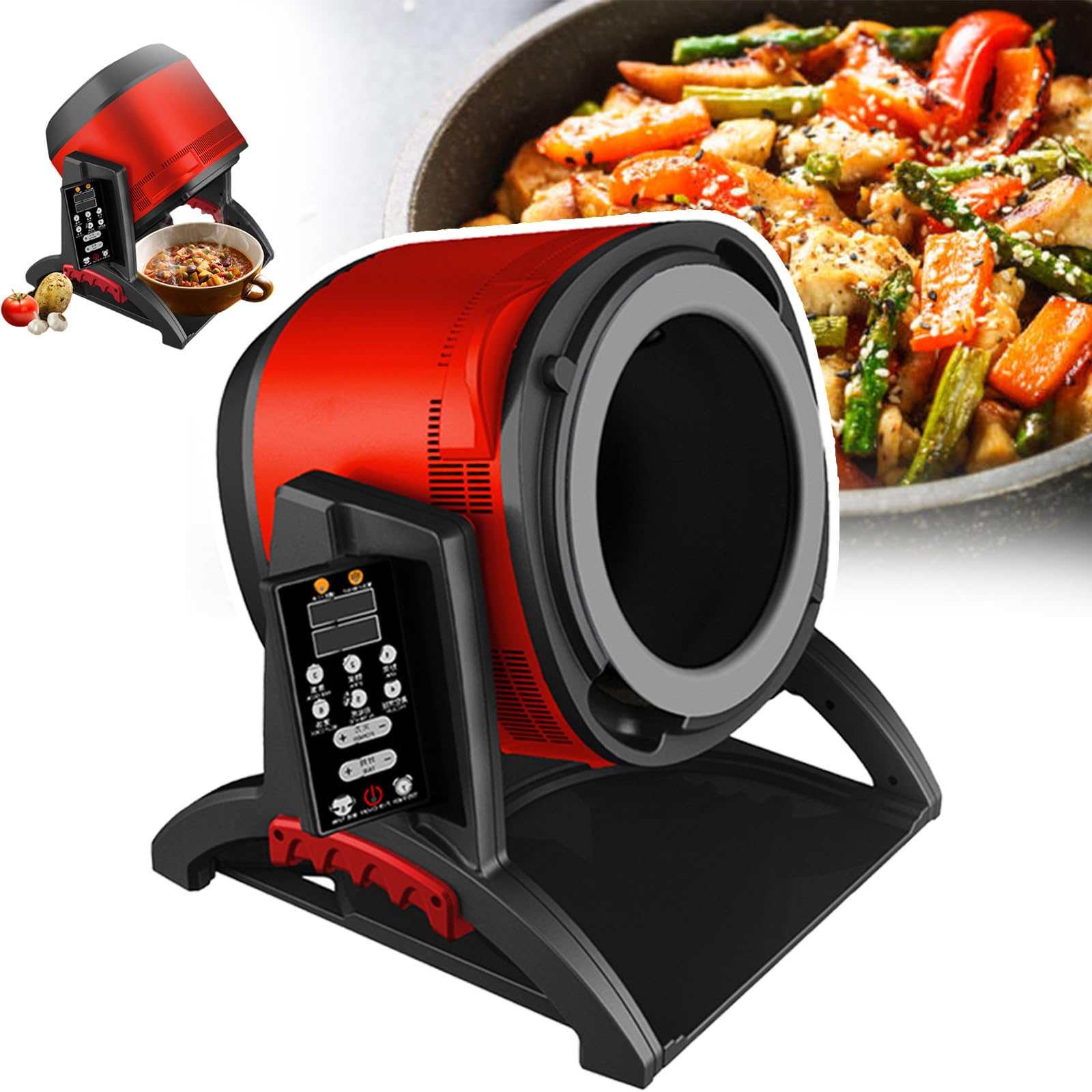 Procesador Alimentos Comercial 2200 W,Máquina Cocción Automática 6 L,Rotación 360°/Ajuste 7 Engranajes Potencia Fuego Tambor Inclinación 150°,Batidora Pie-para Restaurante En Casa