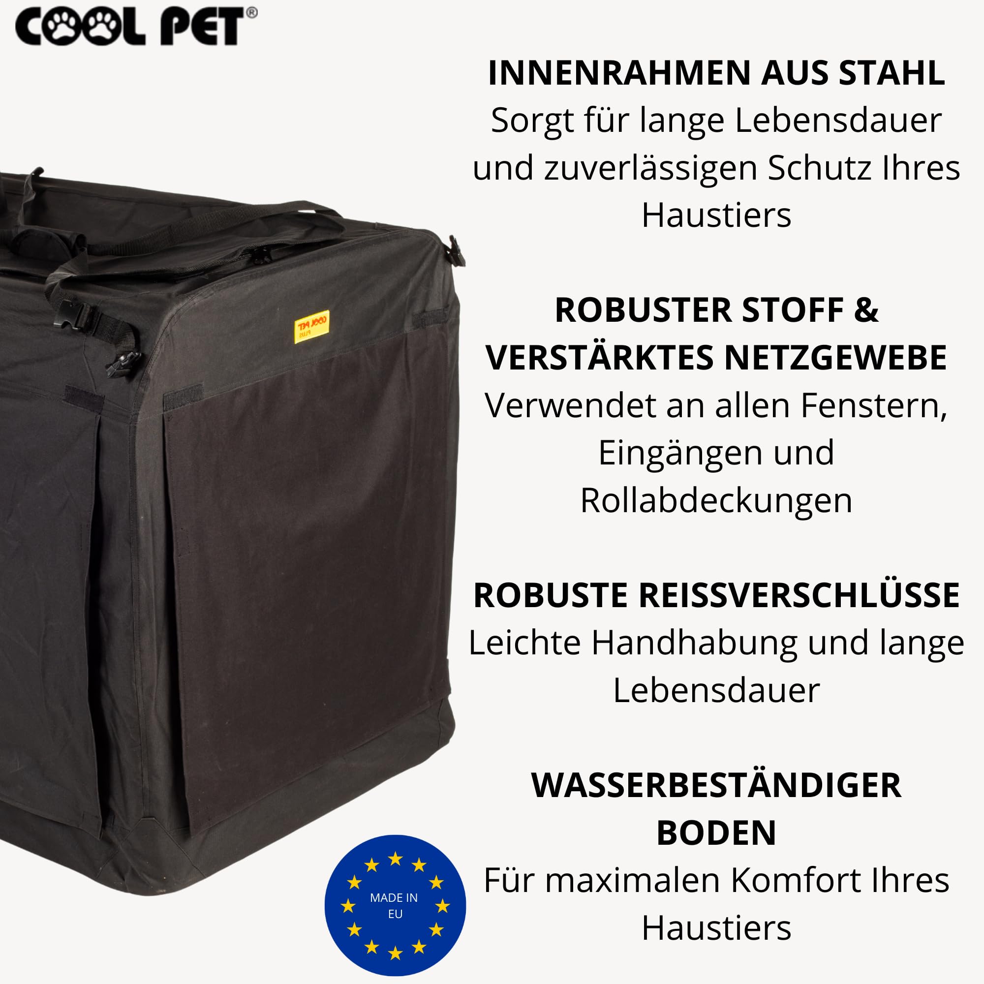MaxiBox 140 * 90 * 110cm, Transportbox, COOL PET, Hundebox, Hundehütte, Hundekiste, Box für Hund (schwarz)