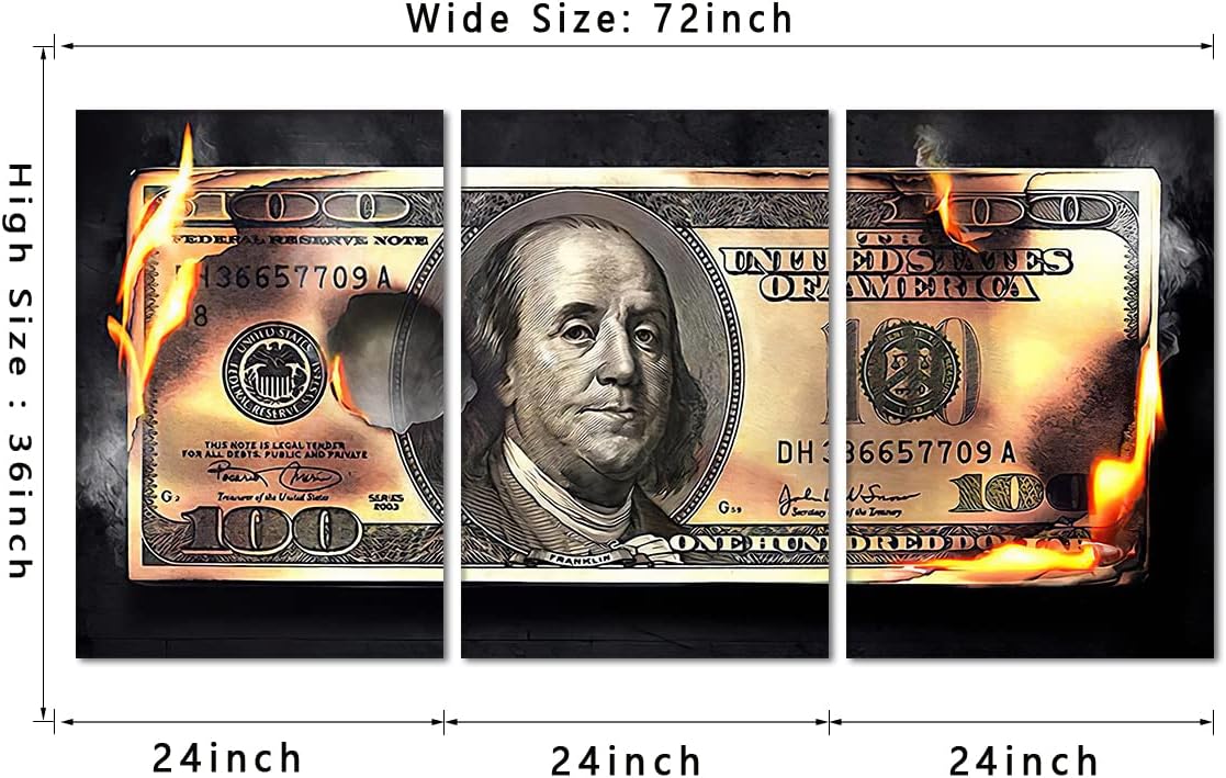 Yatsen Bridge Modern Money Picture Canvas Prints Wall Art - 3 Panels, 24x36 inches, Benjamin Franklin, Unframed, Waterproof, Indoor Use, Living Room, Bedroom, Dining Office, Hallway