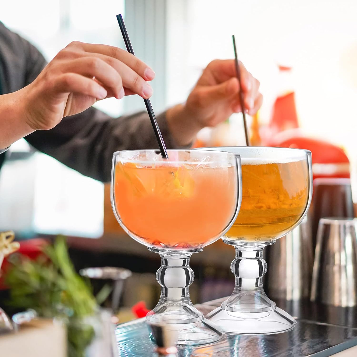 Sabary Set of 12 Schooner Beer Glass 21.5 oz Extra Large Margarita Glass Clear Fishbowl Cup for Drinks Thick Bottom Goblet Shrimp Cocktail Cups for Drinking Coronaritas Beer Margarita Juice Water - Image 6