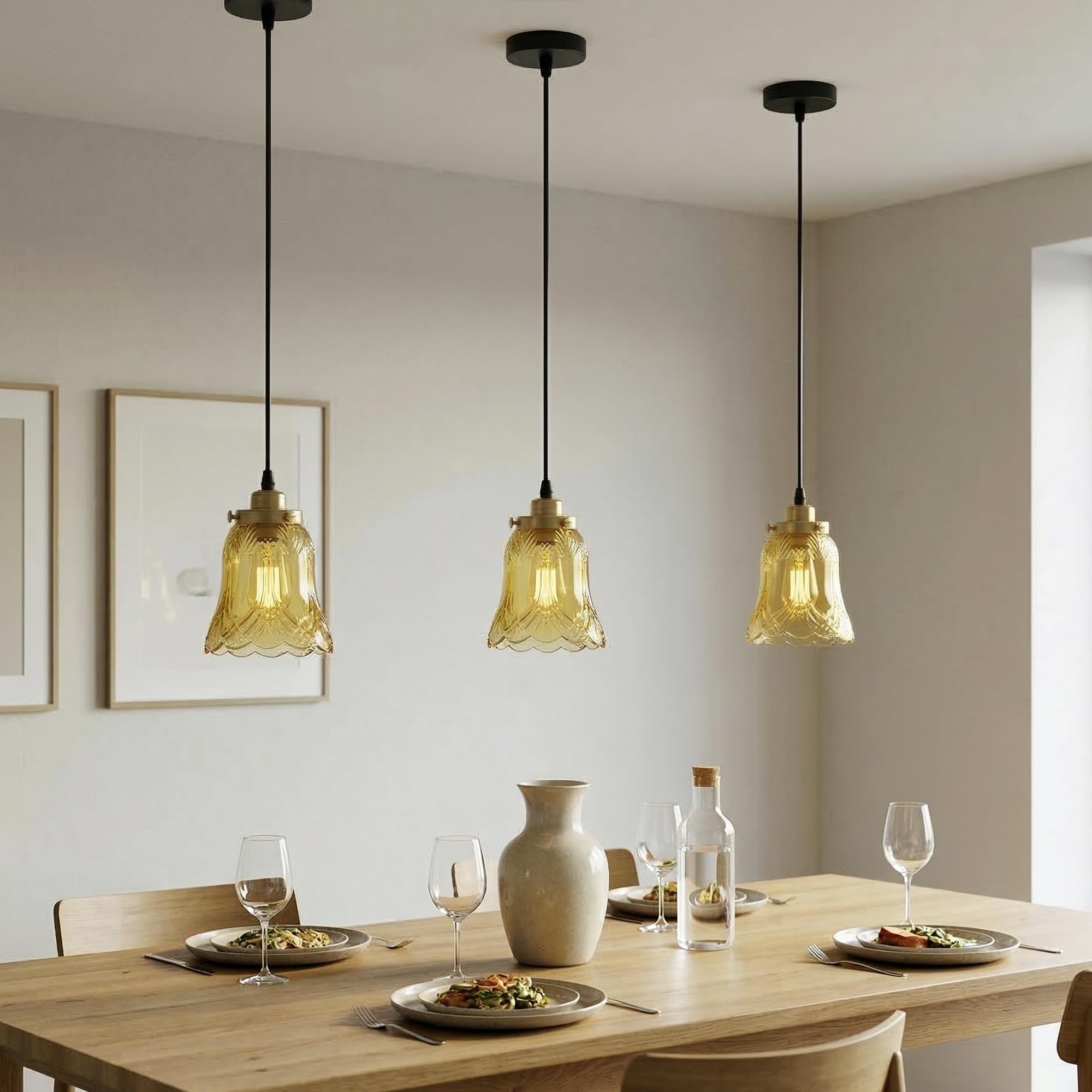 Vintage Industrial Ceiling Pendant Light Honey Amber Glass Shade Hanging Retro Lamp