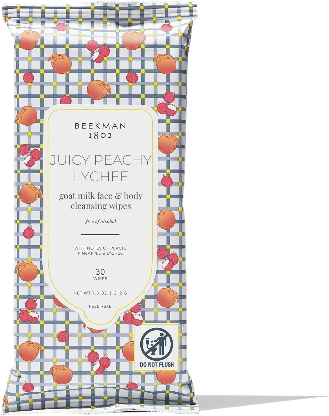Beekman 1802 Goat Milk Face Wipes, Juicy Peachy Lychee, 30 Count