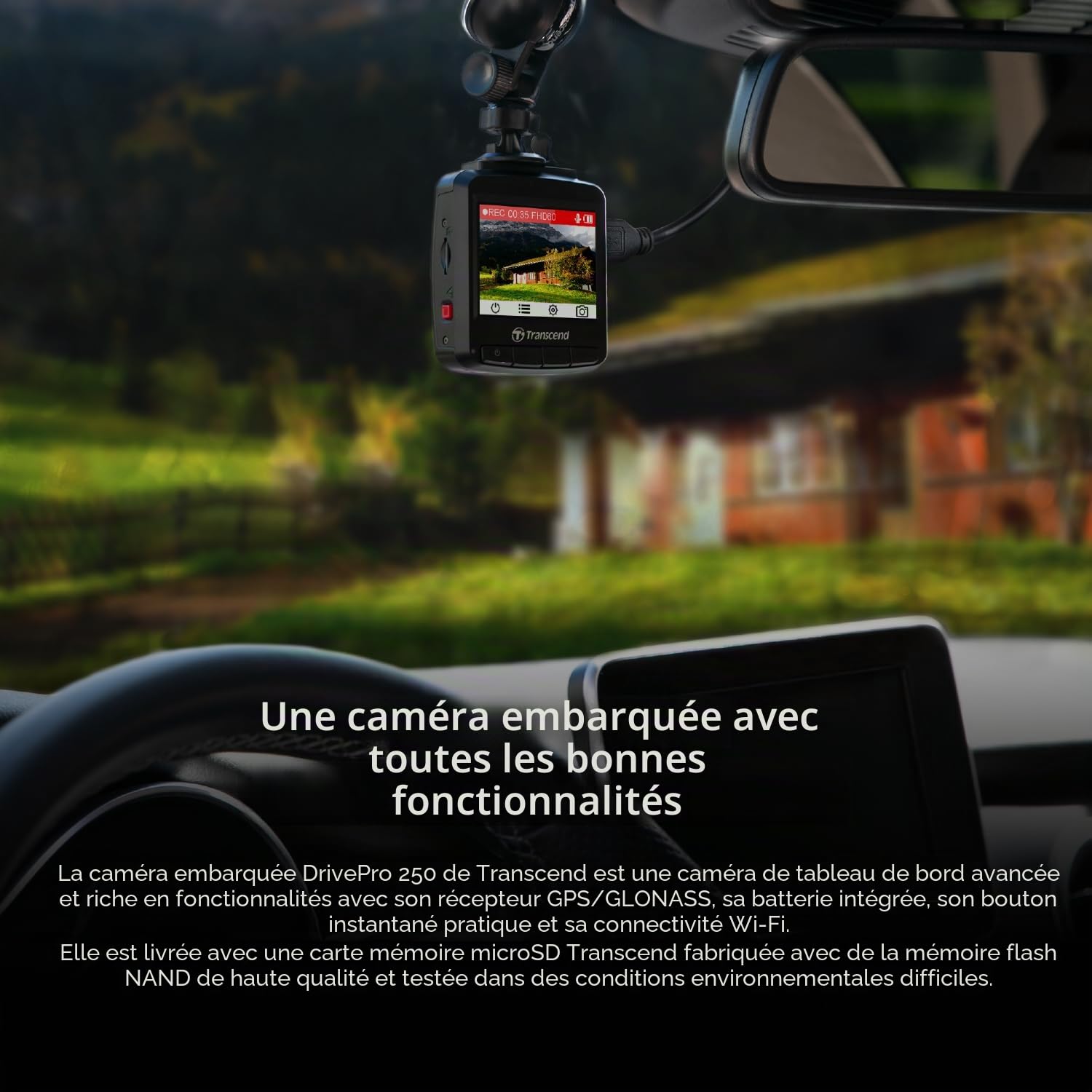 Transcend DrivePro 250 Dashcam 64GB avec GPS Angle de Vue Max - TS-DP250A-64G