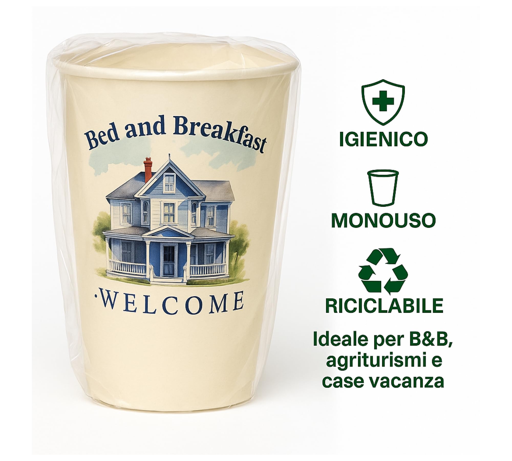 Generico Mecup Vasos desechables de papel envueltos individualmente Taza desechable bebidas calientes y frías para hotel o b&b (800, B&B)