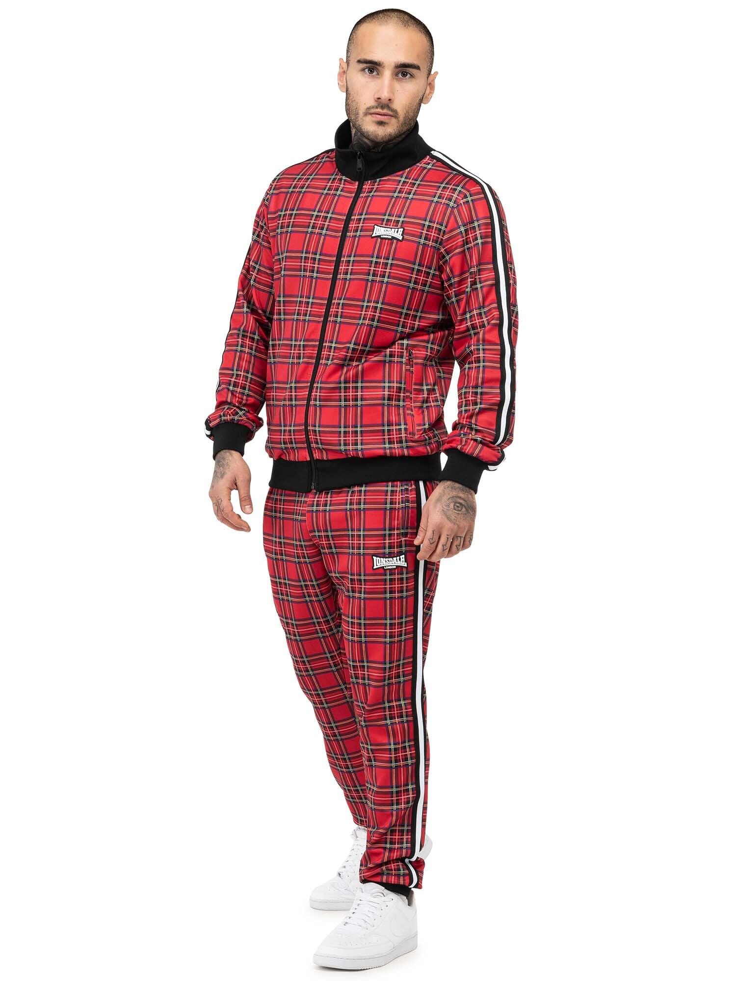 Lonsdale Men's Royal Stewart Tracksuit, Red/Black/White/Tartan, XL