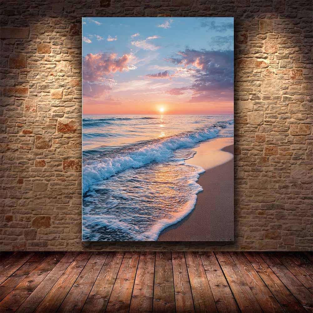 WUFIEA Leinwand Bilder Sonnenuntergang über dem Meer Wandkunst, Natur-Wanddekoration, Natur, Gemälde für Schlafzimmer, Wohnzimmer, Kinderzimmer, usw(Orange)-70x100cm Ungerahmt