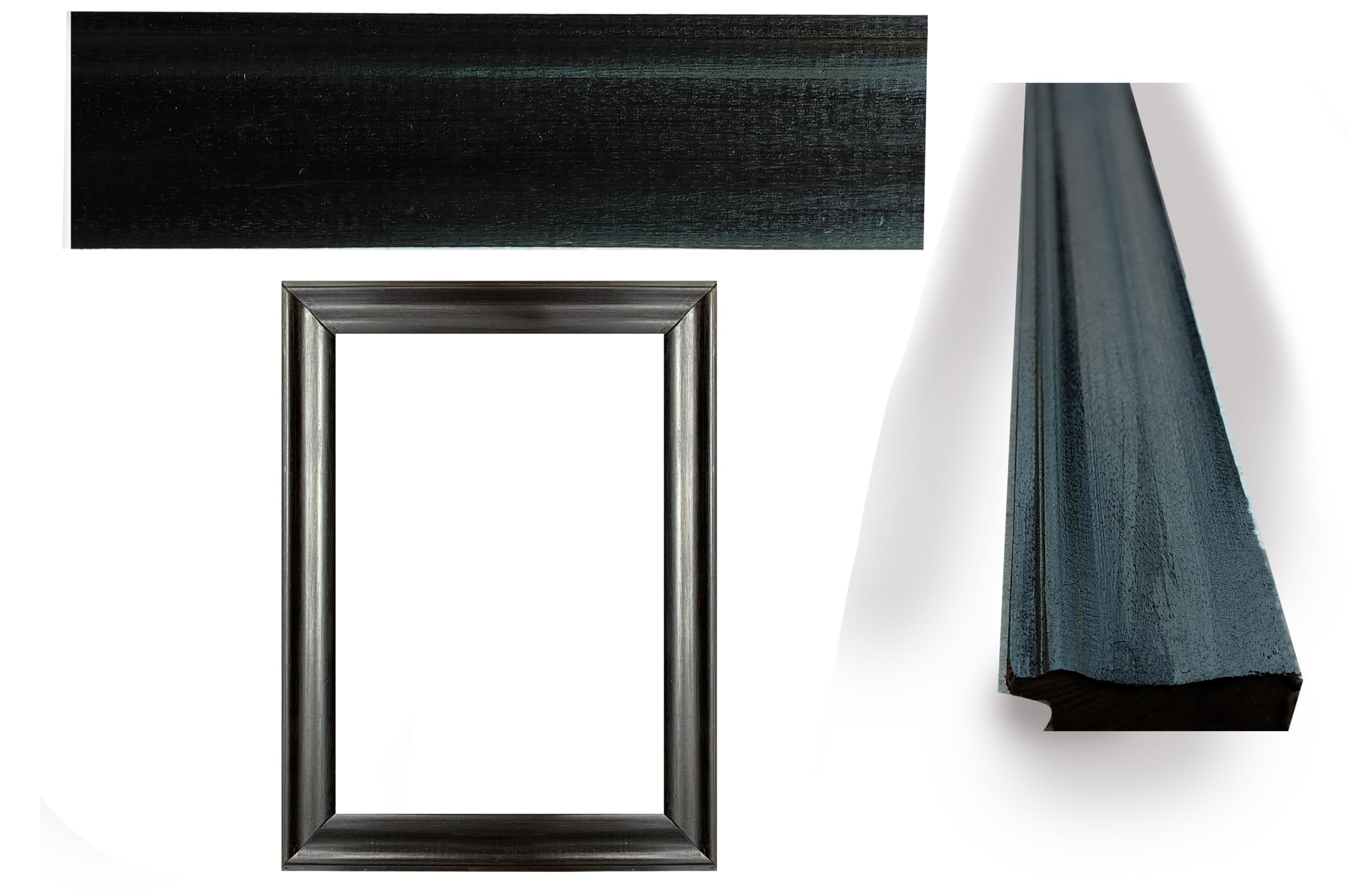 Premium Professional Black Wooden Picture Frame Moulding, 2 x 52 Inch, Custom DIY Framing Sticks for Artwork, Gallery-Grade