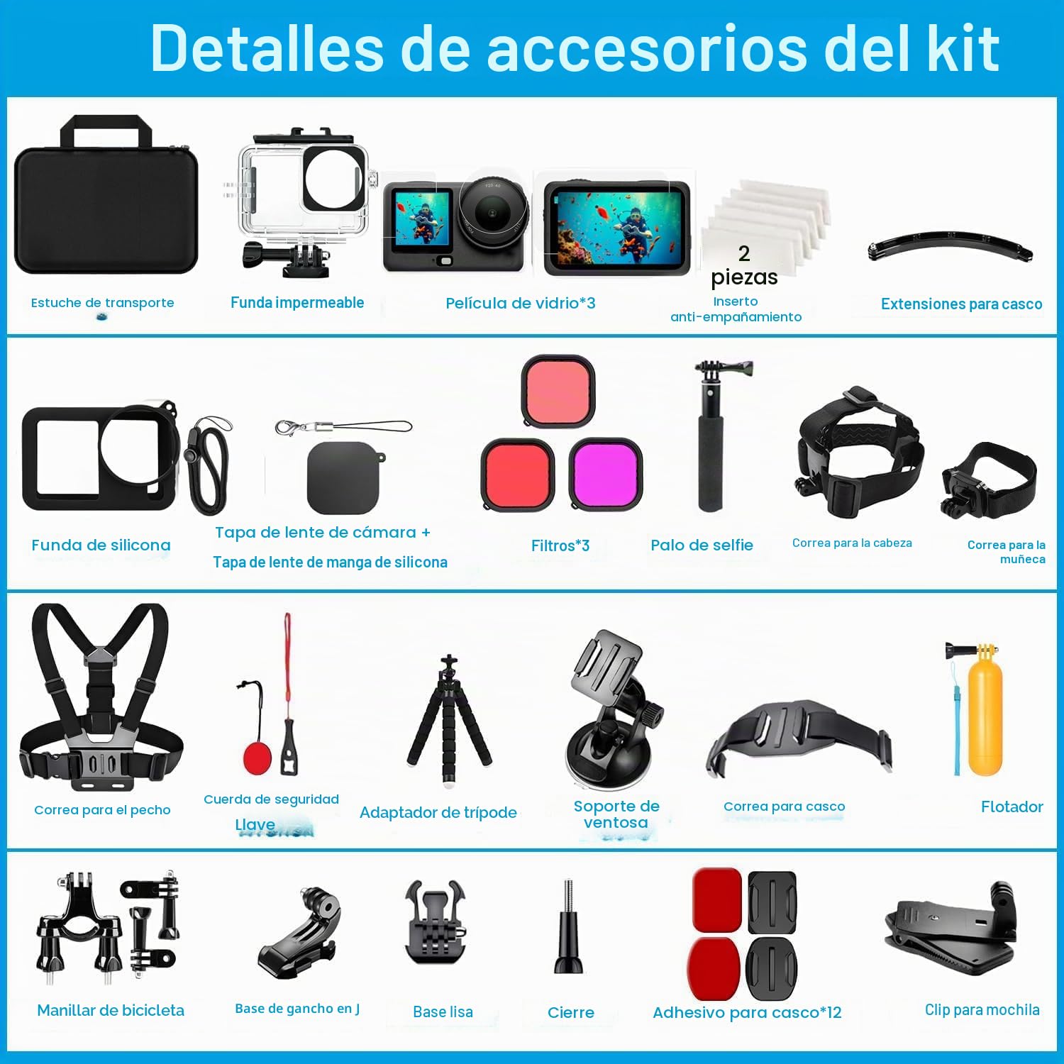 Accesorios para DJI Osmo Action 5 Pro/4/3, Saprdii carcasa impermeable, protector de pantalla, filtros, accesorios para buceo, soporte para bicicleta, palo selfie, soportes para pecho/cabeza/manillar