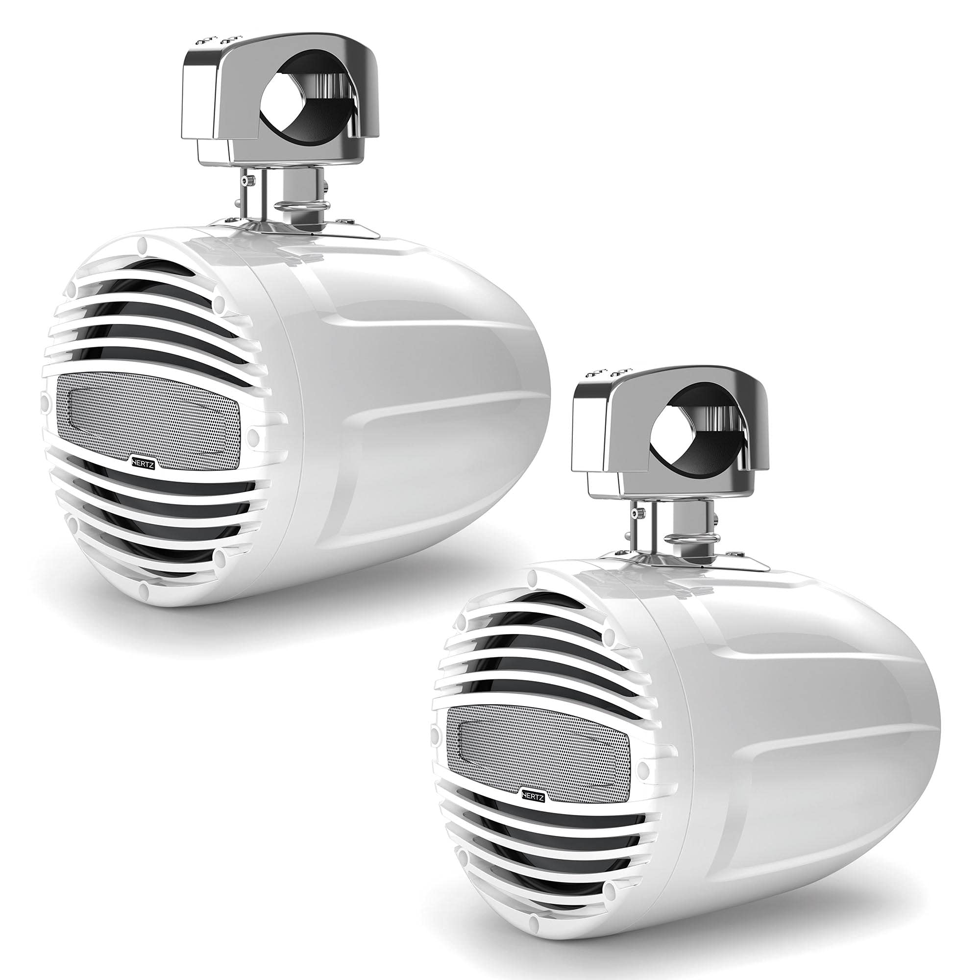 HERTZ1 Pair of HTX-8-M-CL-W Marine 8" White Coaxial Tower Speakers with Clamp