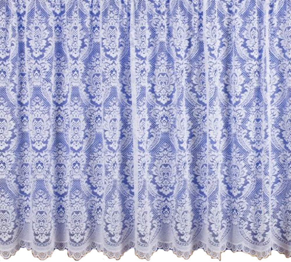 Maple Textiles Heavy Lace Jacquard Damask Short Drops Net Curtain Sold by The Metre Width (White, 27"(69cm) Drop)