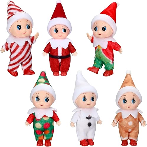 Aoriher 6 piezas de muñecas de Navidad gemelas en pantalones con babero y body accesorios en miniatura verde y rojo para niño y niña, juguete