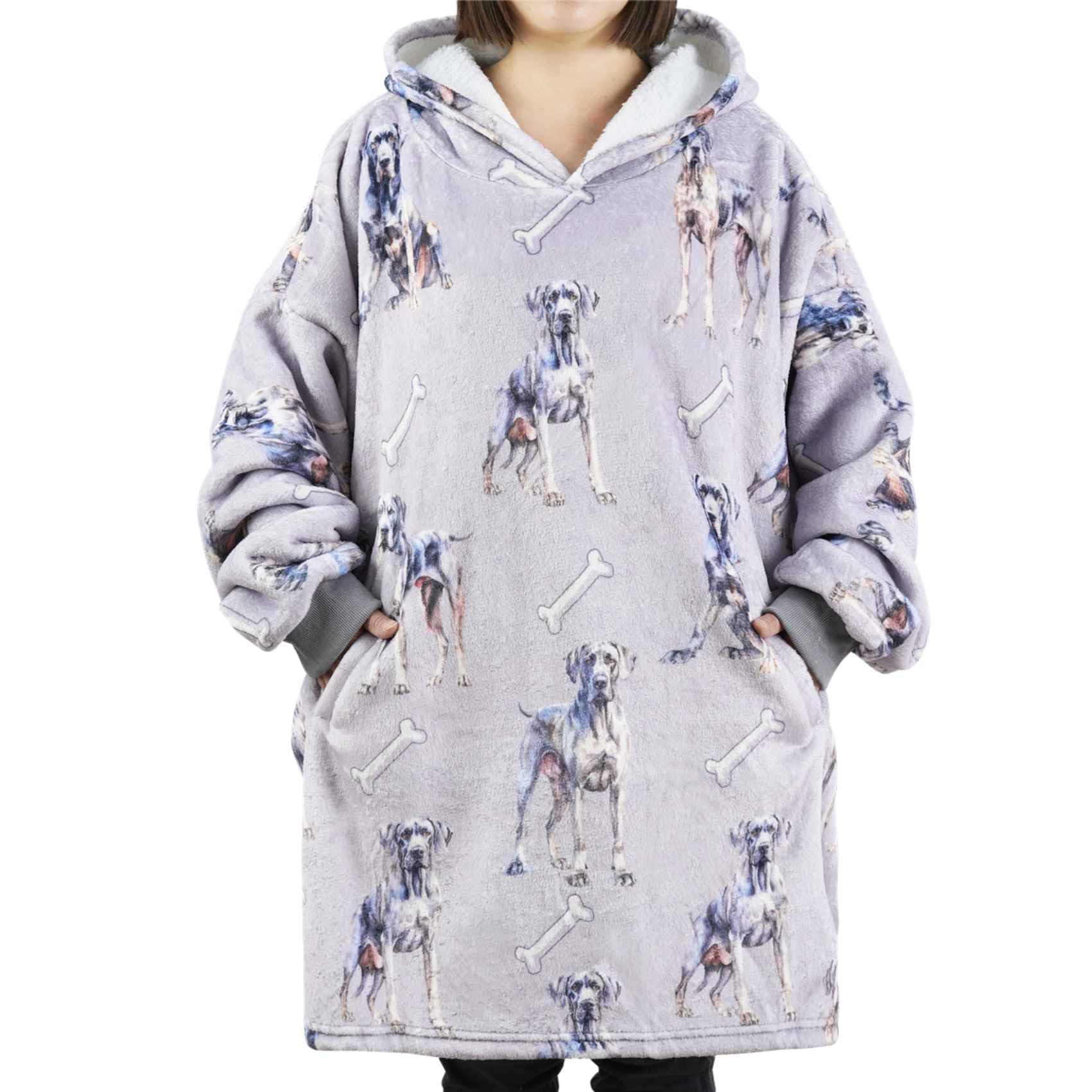 Huglanket Great Dane Gifts for Dog Lovers & Dog Mom, Wearable Flannel Great Dane Blanket Hoodie with Two Large Pocket