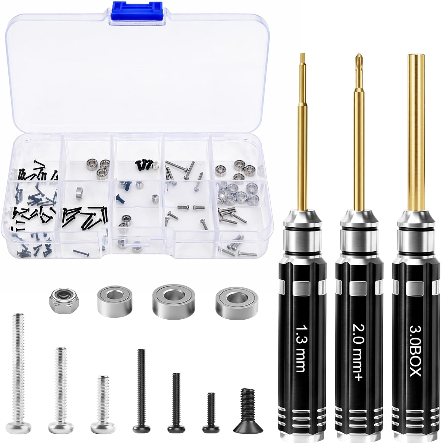 OGRC 1/30 Screws Set 1.3mm Hex / 2.0mm+ Phillips Screwdriver / 3.0mm Hex Nut Driver RC Tool Kit for 1/30 Axial SCX30