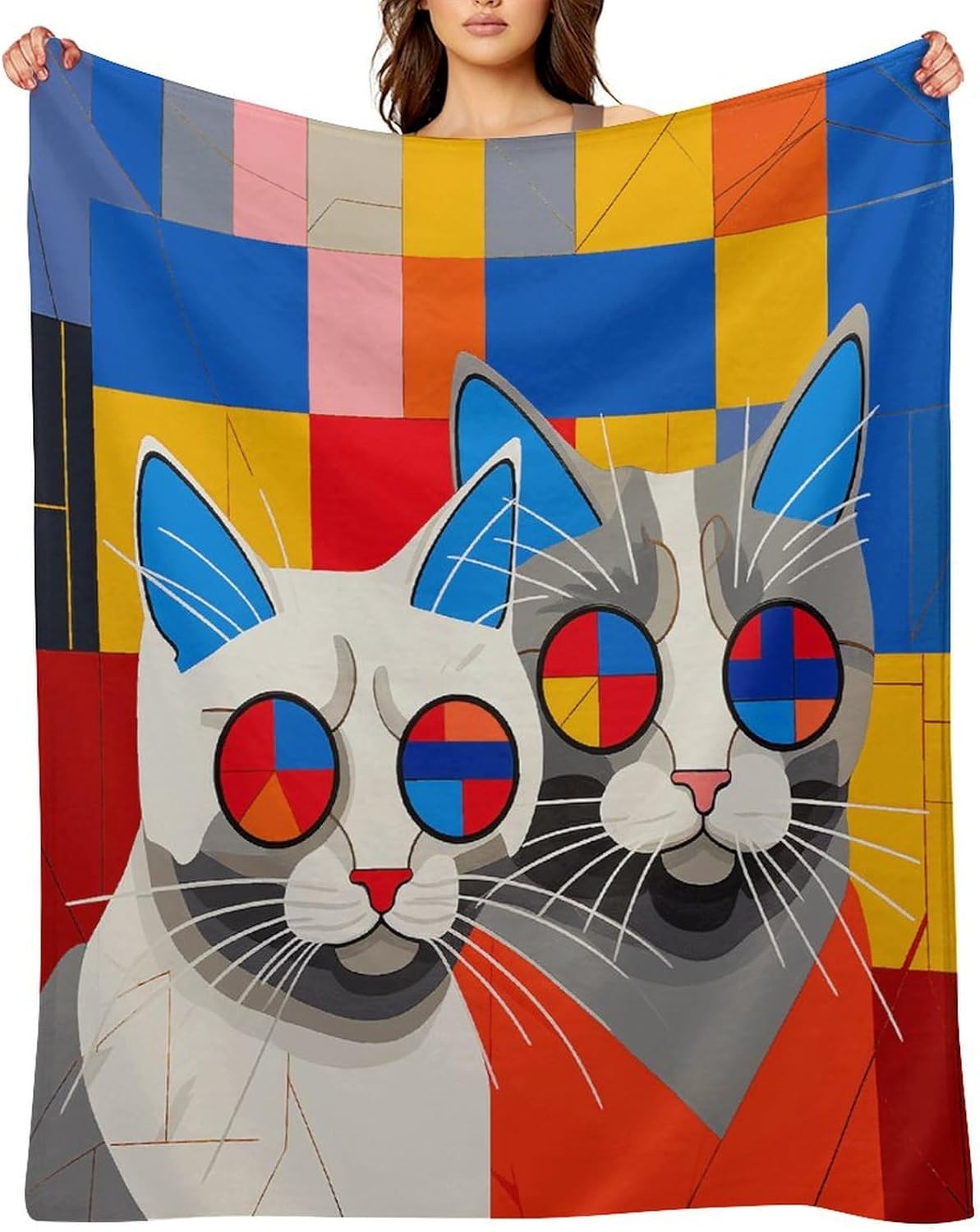 Red and Blue Cat Blanket Super Soft Warm Flannel Throw Blankets Lightweight Breathable Bath Towel Cozy Luxury Blanket for Couch Home Decor Tapestry for Travel Camping