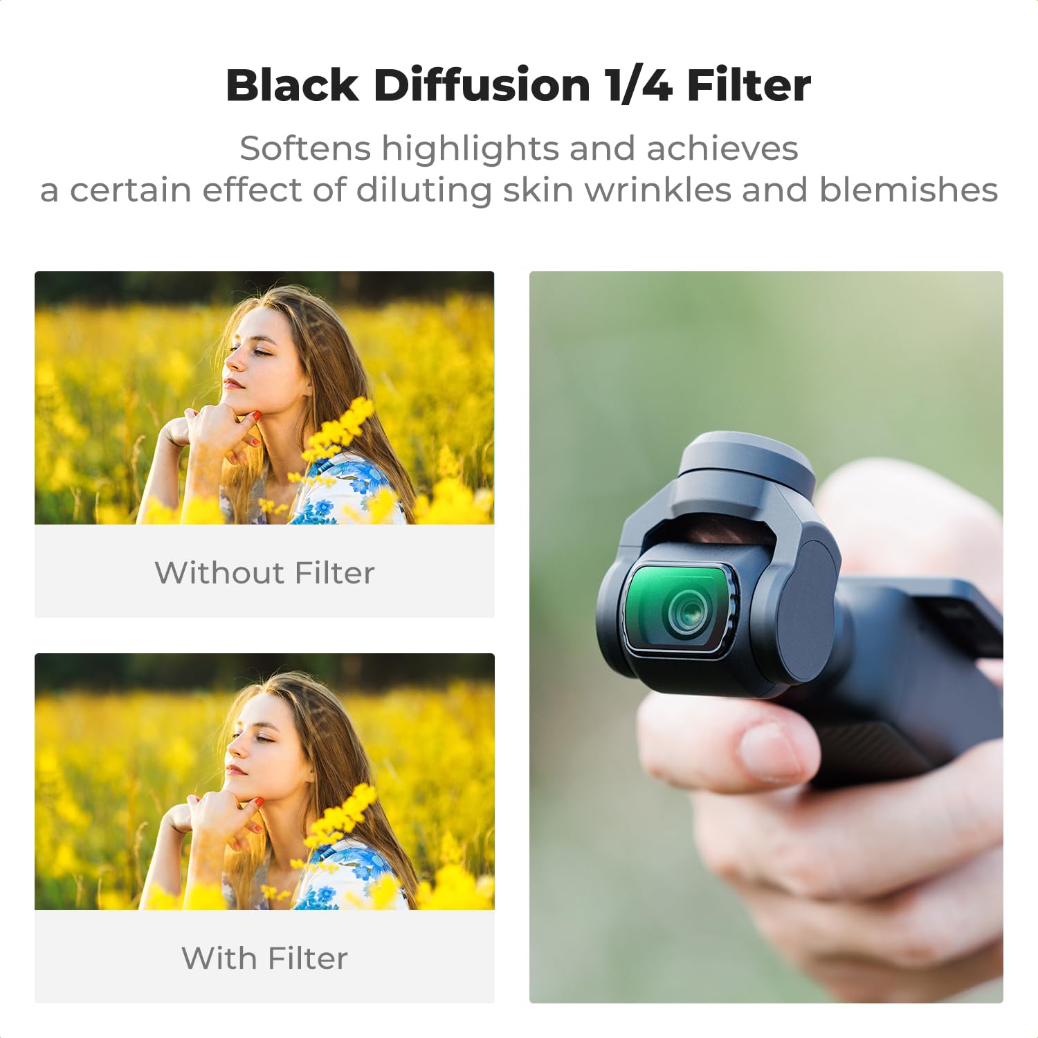K&F CONCEPT Zestaw filtrów 4-pak kompatybilny z DJI Osmo Pocket 4/3 | Magnetyczny CPL + obiektyw szerokokątny + ND2-32 + czarne filtry dyfuzji 1/4, szkło optyczne z 28-warstwową nanopowłoką FD161