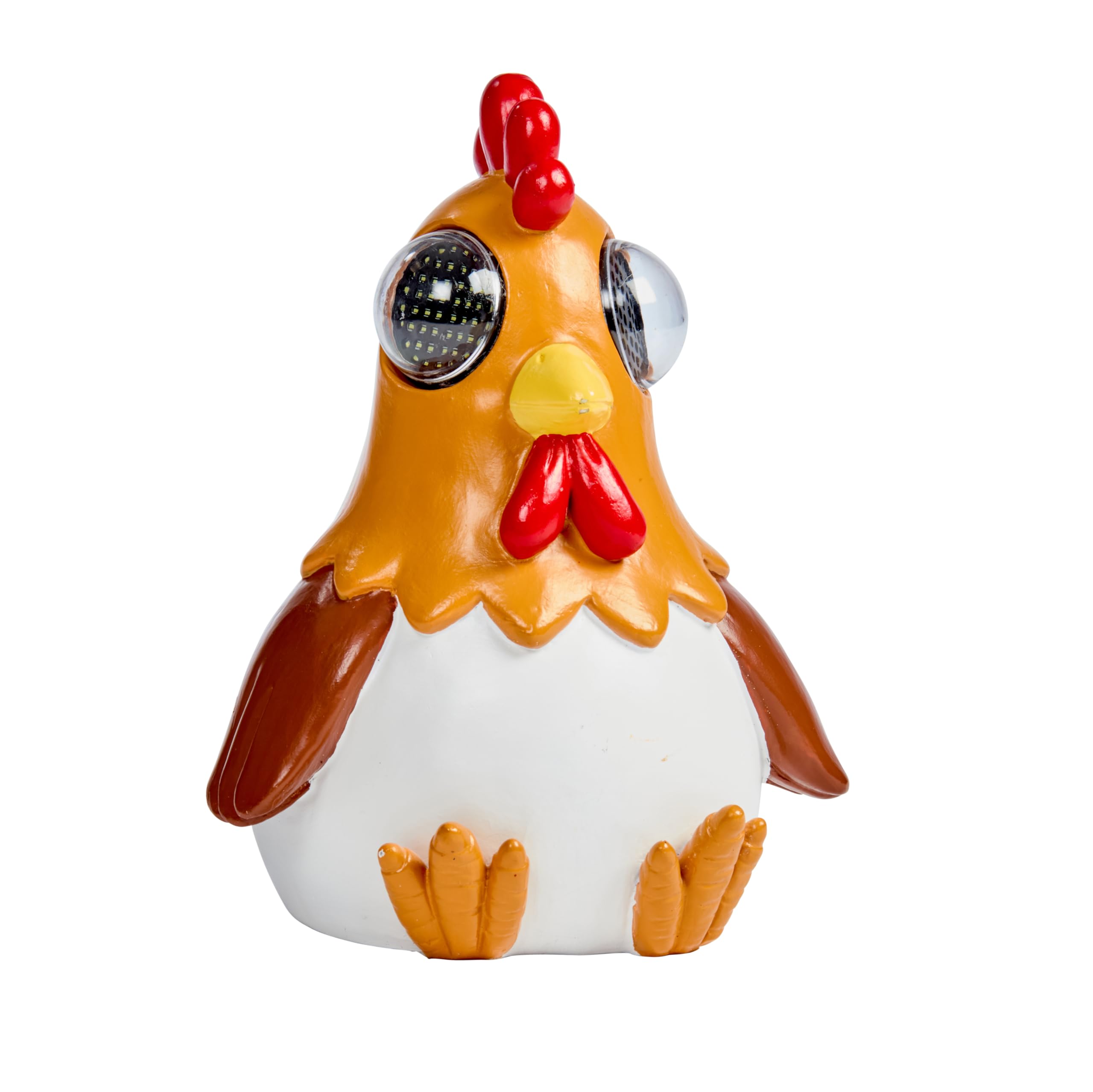 Smart Solar Rooster LED Garden Ornament, Solar Powered with Blinking Eyes, Weather Resistant Resin, Multicoloured Lights, 19 x 15 x 14 cm