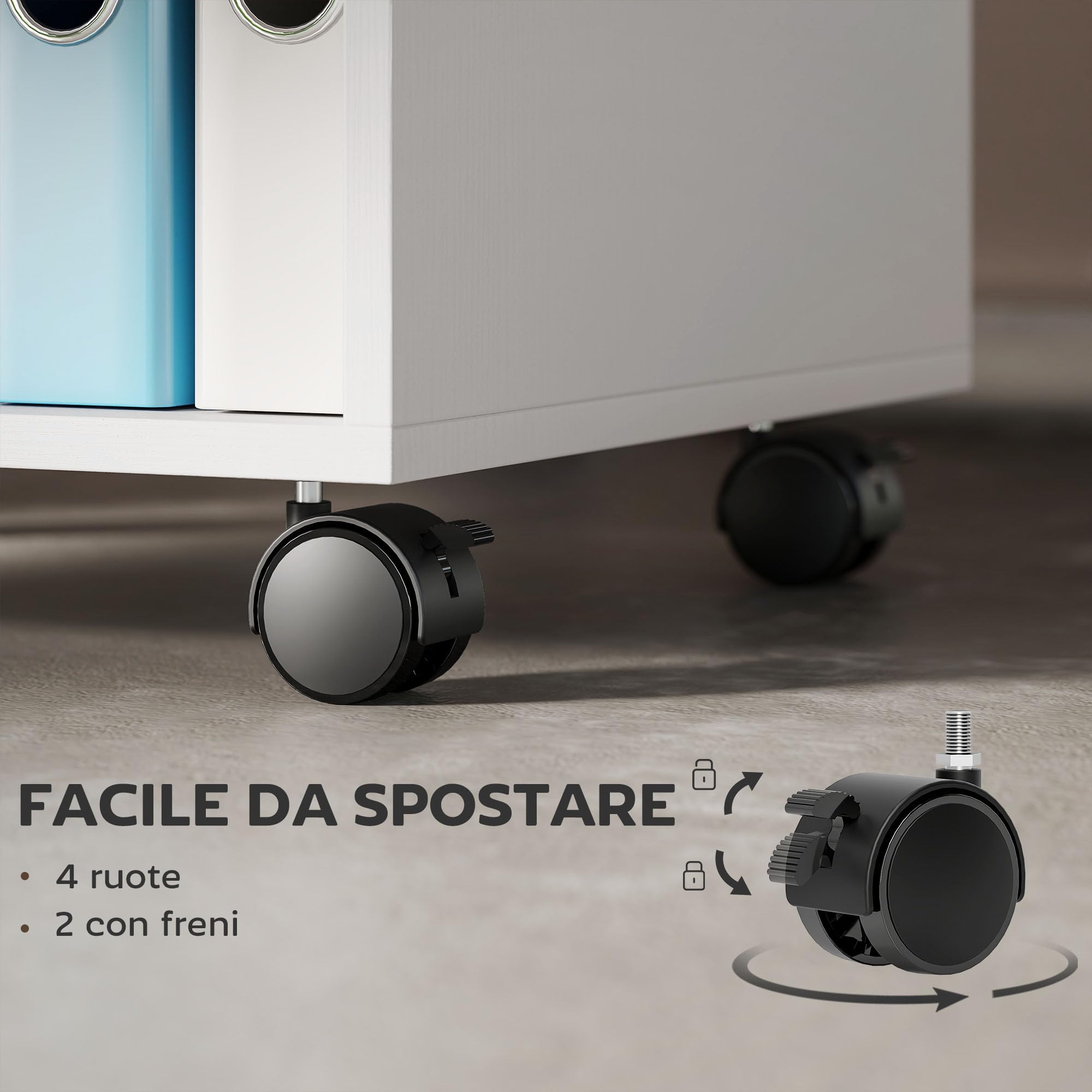 HOMCOM Porta Stampante con Ruote a Freno e 2 Ripiani Aperti, Mobile Stampante Moderno in Legno per Piccoli Spazi, per Ufficio e Studio, 40x35x55.5 cm, Bianco